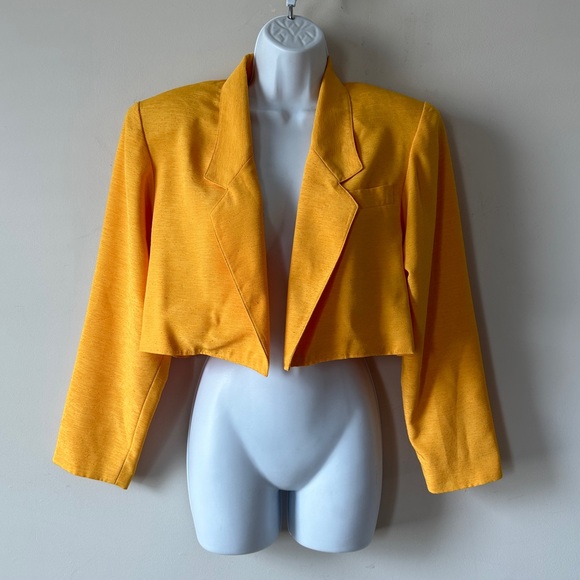 Sunny Golden Yellow Cropped Vintage Blazer By Idee Mode Size 9 - Picture 3 of 7